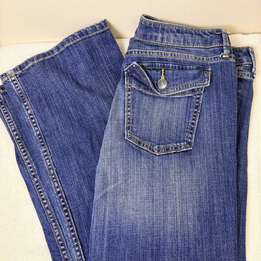 Banana Republic Ladies Button Front Wide Bottom Jeans Dark Blue Size 29/8R